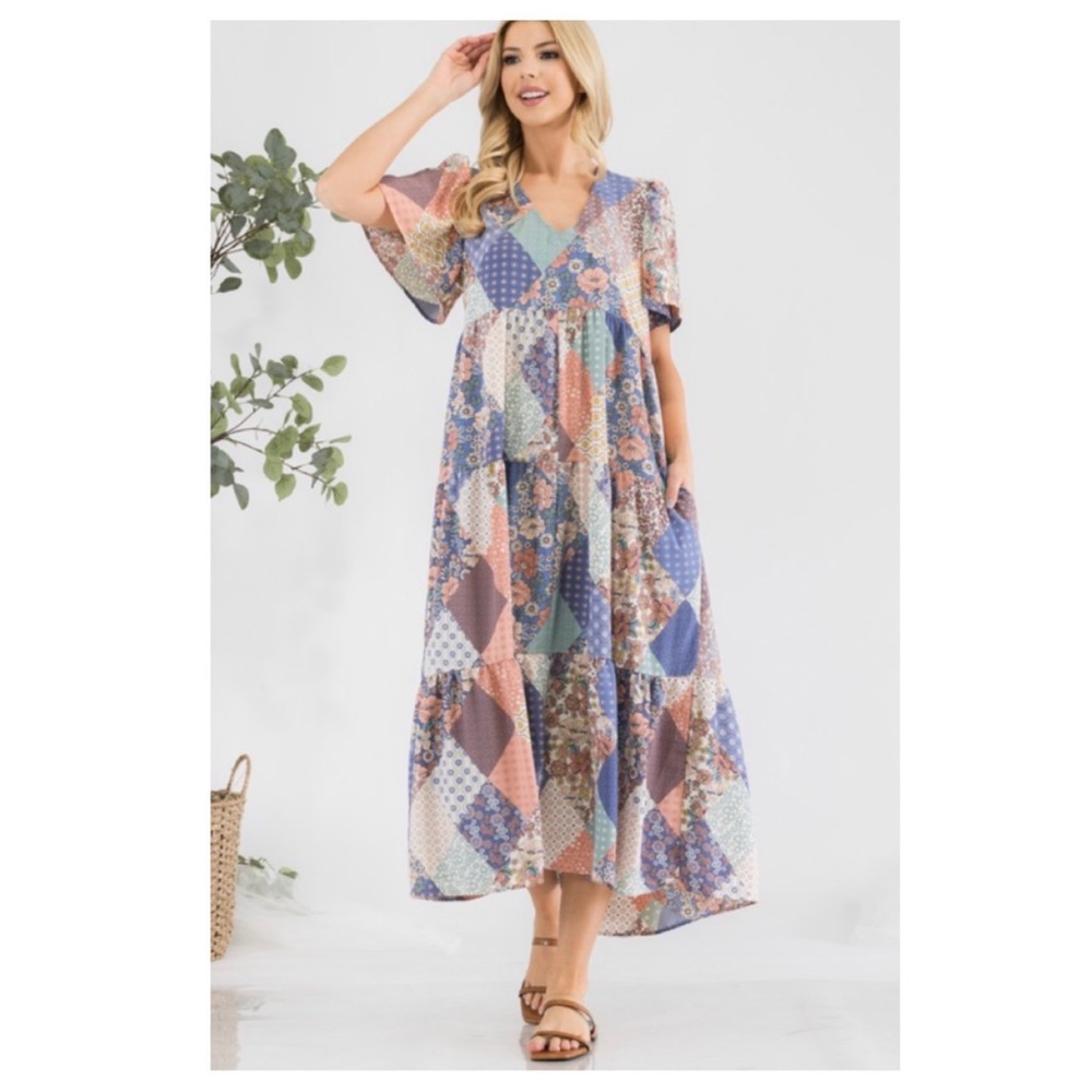 🆑Cute patchwork V neck dress - Picture 4 of 10